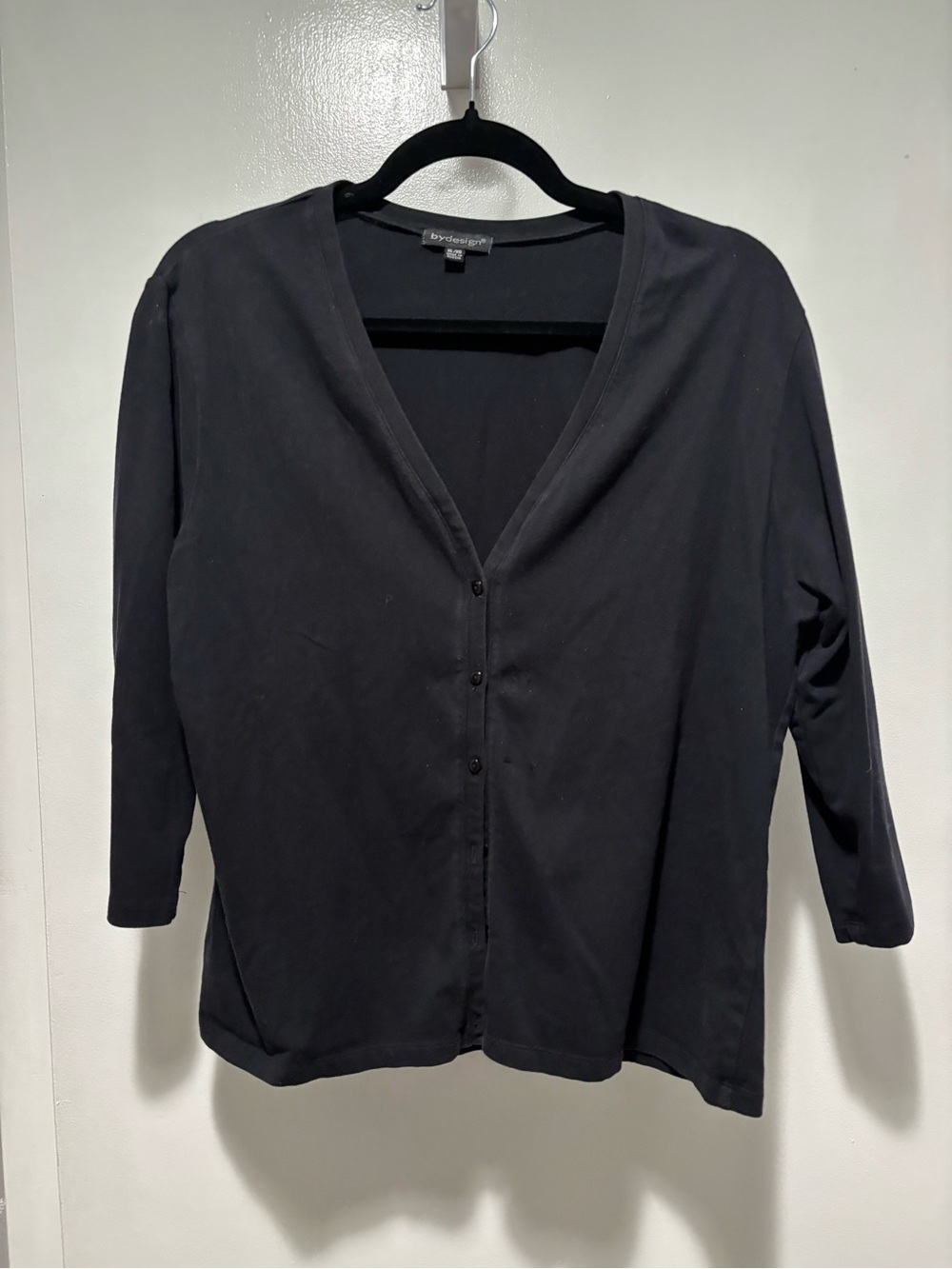 By Design Classic Black V-Neck Button Cotton Blend Knit Cardigan